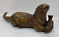 Sheridan Oman Cast Bronze Sculpture - Otter with Fish