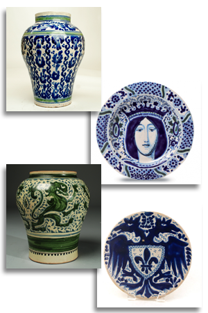 Examples of Talavera art - two vases and two plates