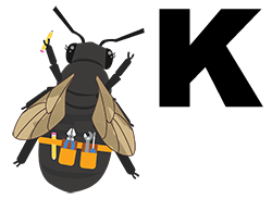 Clip art bee with the letter K next to it